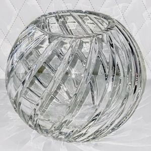 Lrg Vintage Bohemian Swirl Cut Crystal Rose Bowl Vase 7”